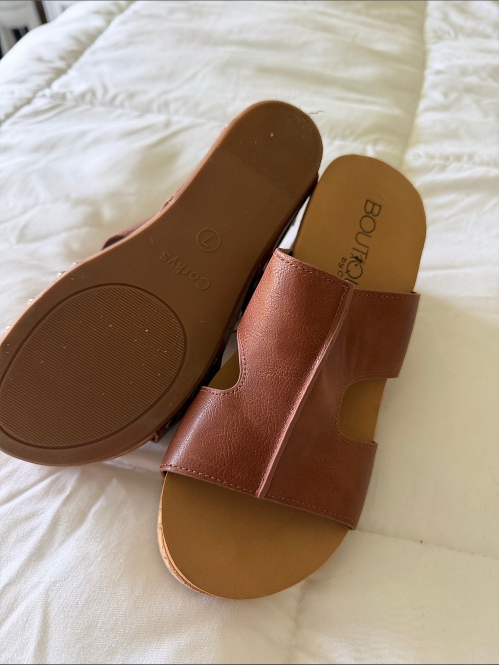 Boutique by Corkys Tan Slide Wedge Sandals